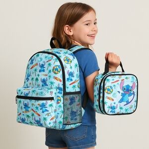 Disney Stitch Surfing Backpack and Lunchbox Set